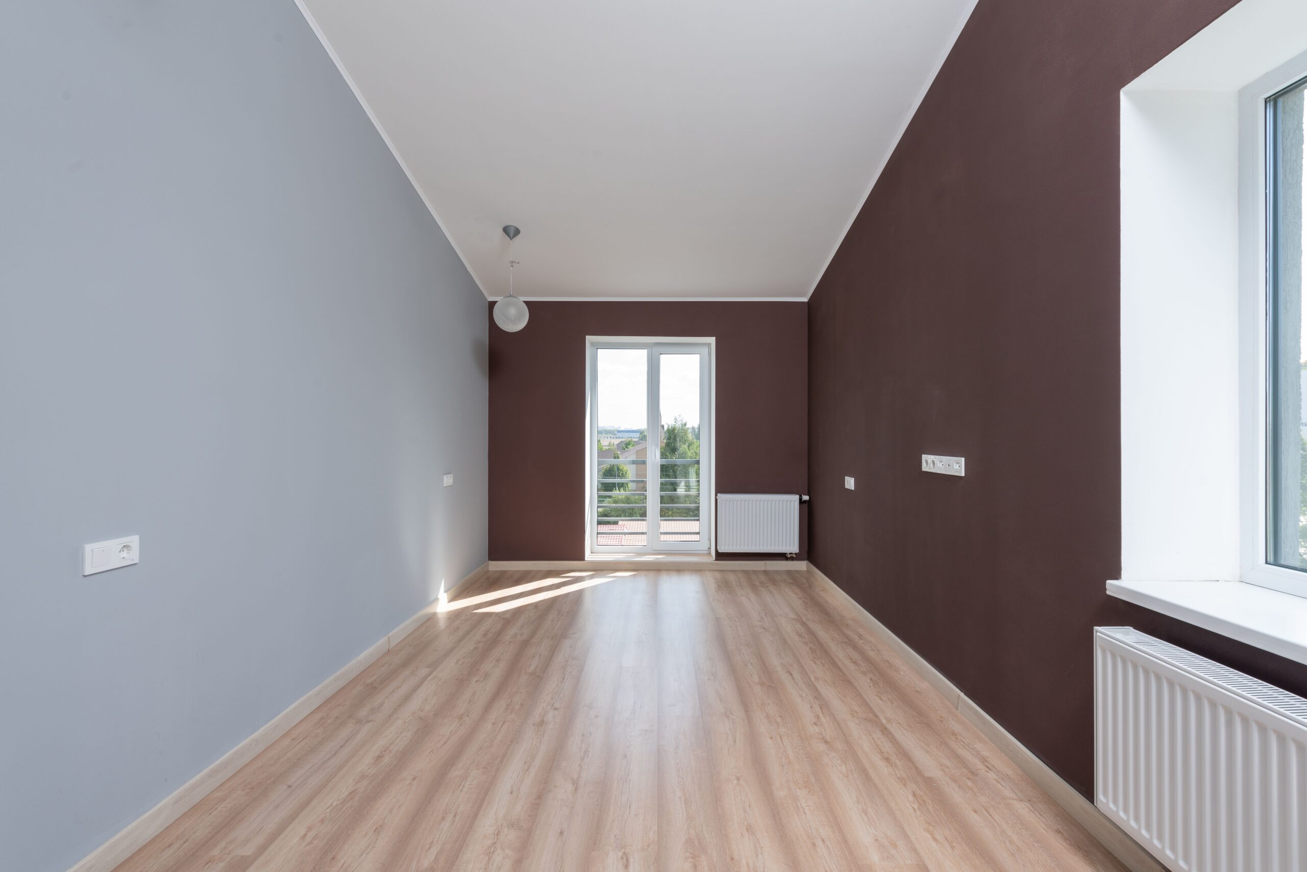 Interior walls freshly painted in brown