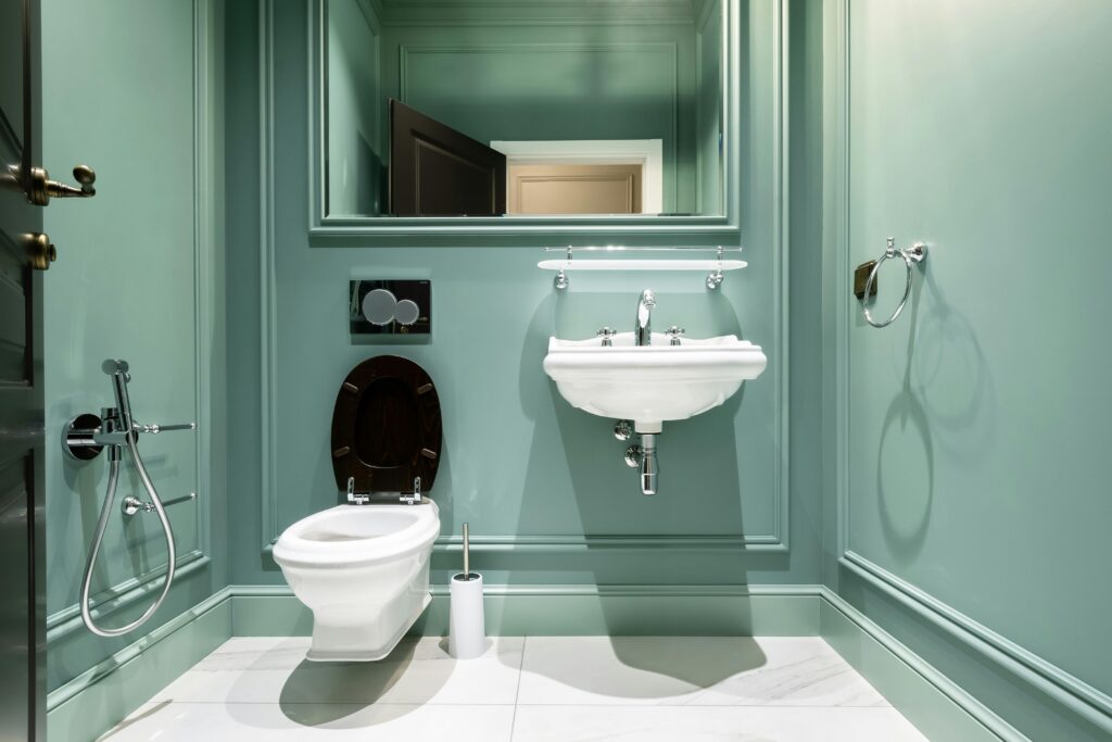 Bathroom walls painted in sea green