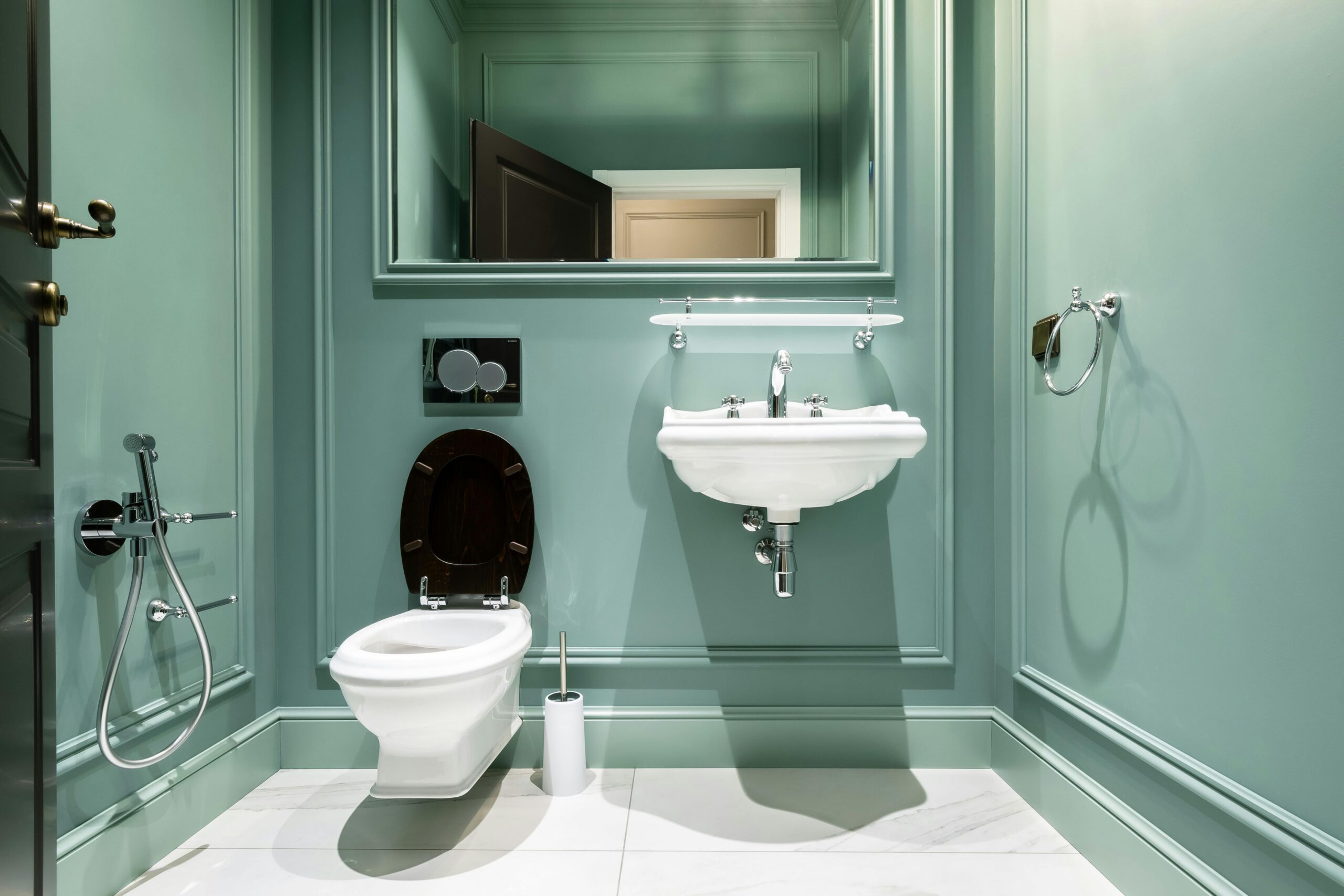 Bathroom walls painted in sea green